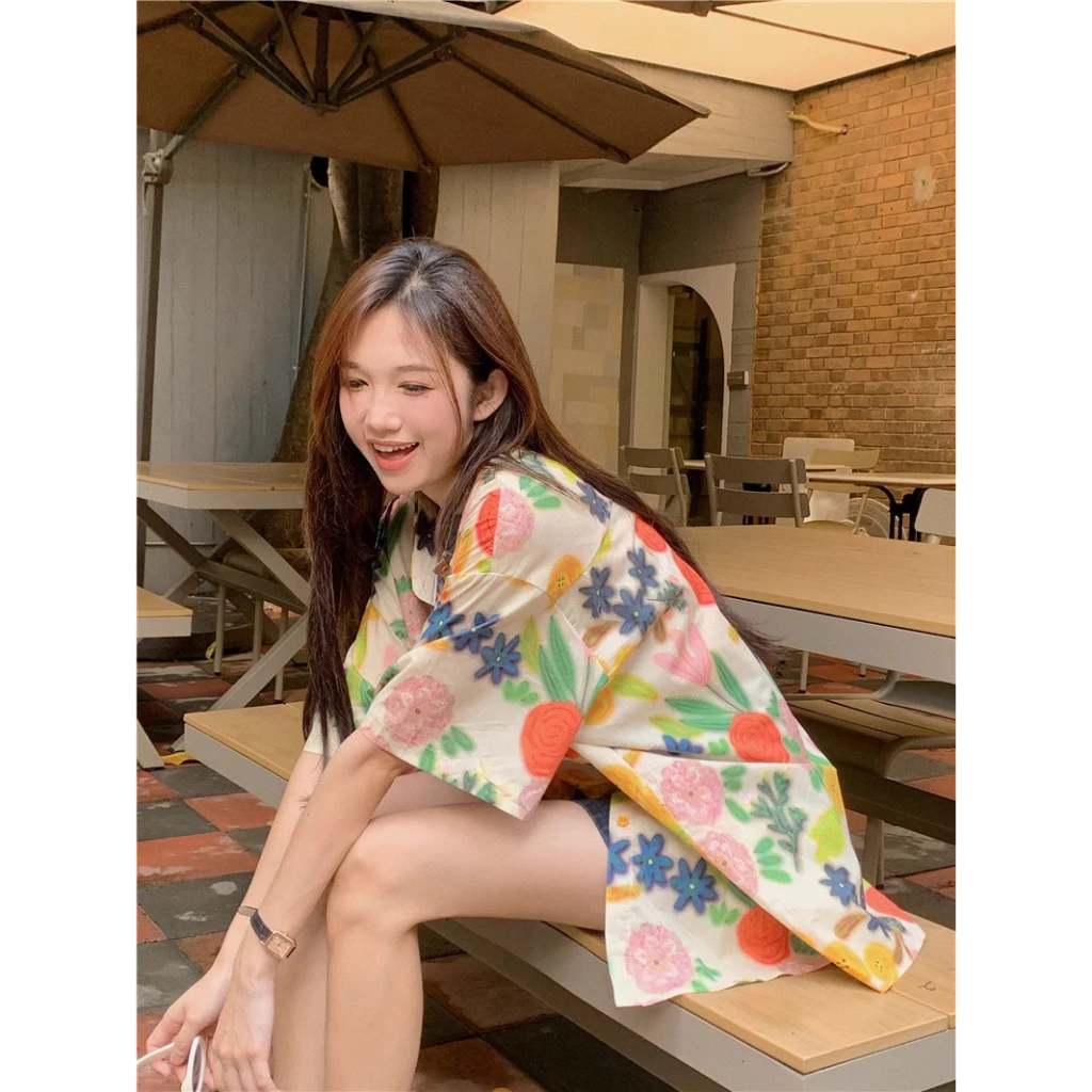 mimi&diid เสื้อเชิ้ตฮาวายผู้หญิง ลายดอกไม้ แขนสั้น W259 thumbnail 4