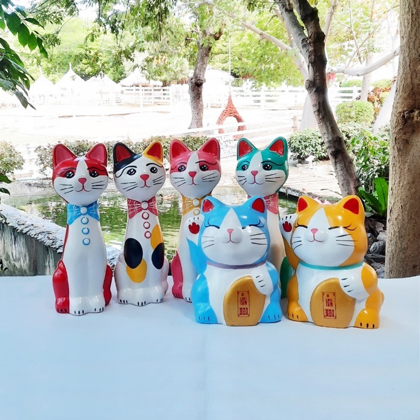 ออมสินแมวกวัก ออมสินแมวนั่งทรงสูง ออมสินเซรามิก