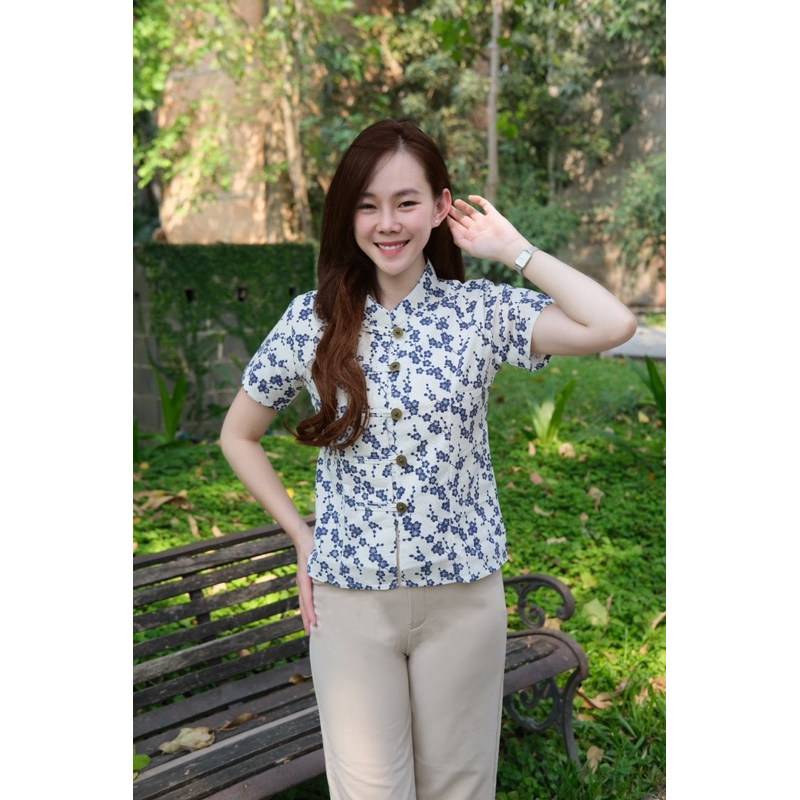 เสื้อผ้าฝ้ายคอจีนพิมพ์ลาย