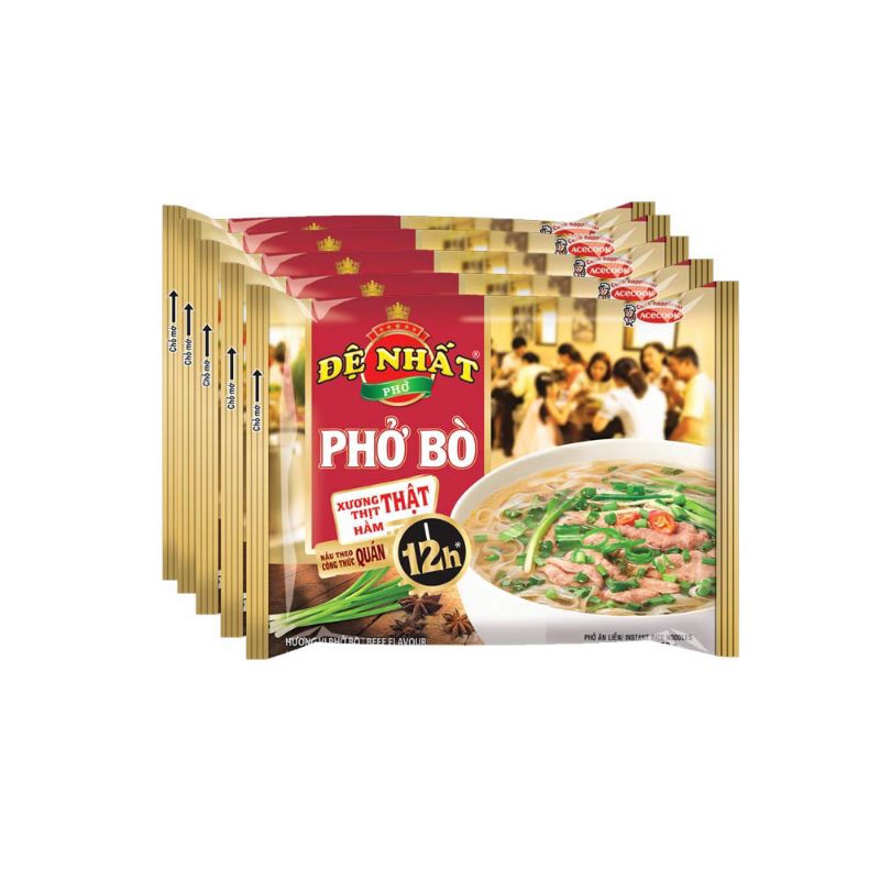 เฝอเนื้อ5ห่อPhở Đệ Nhấtด้วยน้ำซุแจากกระดูกจริงและเนื้อจริงเคี่ยวอย่างต่อเนื่องเป็นเวลา 12 ชั่วโมง
