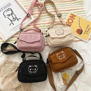 B-488🔥กระเป๋าสำหรับผู้หญิง กระเป๋าสะพายข้าง แฟชั่นมาใหม่ ผ้าลูกฟูก น่ารัก 4สี