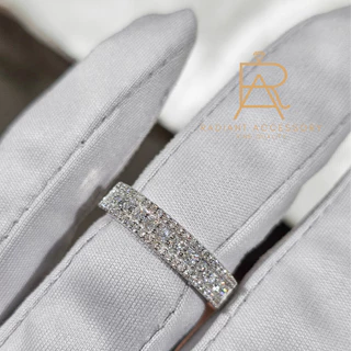 แหวนเงินแท้ แหวนแถว 3 ชั้น ฝังเพชร Moissanite ชุบทองคำขาว ดีไซน์หรูหรา