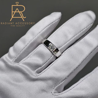 แหวนเงินแท้ ฝังเพชร Moissanite Princess 1 กะรัต ชุบทองคำขาว