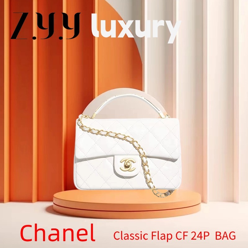 New Hot  ราคาพิเศษ Ready Stock ชาแนล Chanel Classic Flap CF 24P  BAG /พนัง/โลโก้หัวเข็มขัด/กระเป๋าสะพายข้าง/ของแท้ 100%