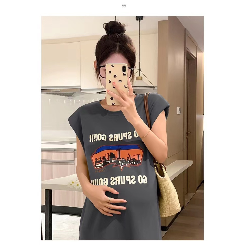 NO 1 SHOP เดรสคลุมท้องผู้หญิง ชุดคลุมท้องชุดเดรสยาวให้นมบุตรเสื้อยืดทรงหลวม ชุดคลุมท้องผ้านุ่ม ใส่สบาย สไตล์เกาหลี ชุดคน - รูปที่ 2