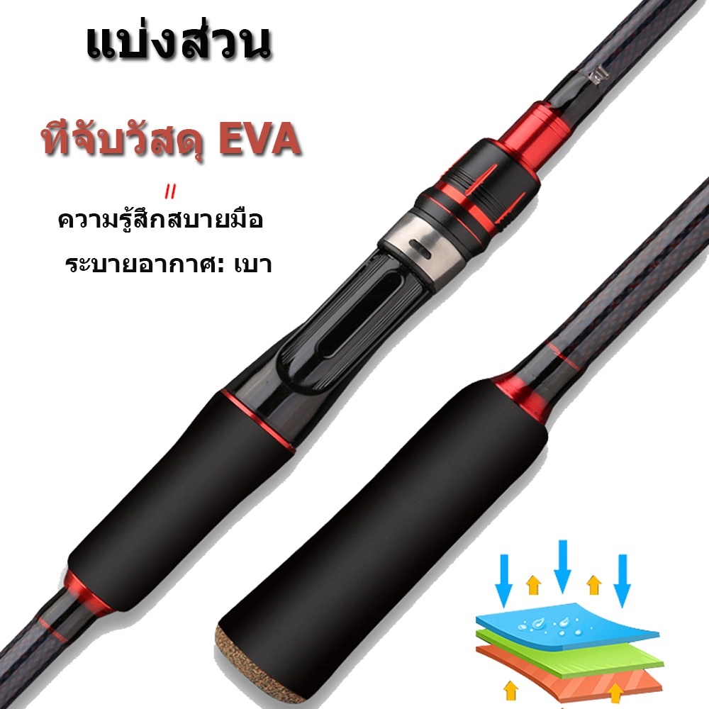 คันเบ็ดเบ็ดตกปลา EVA เบ็ดตกปลาเบาพิเศษคาร์บอนสูง 2ส่วน 1.8 ม. คันเบ็ดแบบพกพาหล่อคันเบ็ดปั่นลา สำหรับน้ำเค็มและน้ำจืด