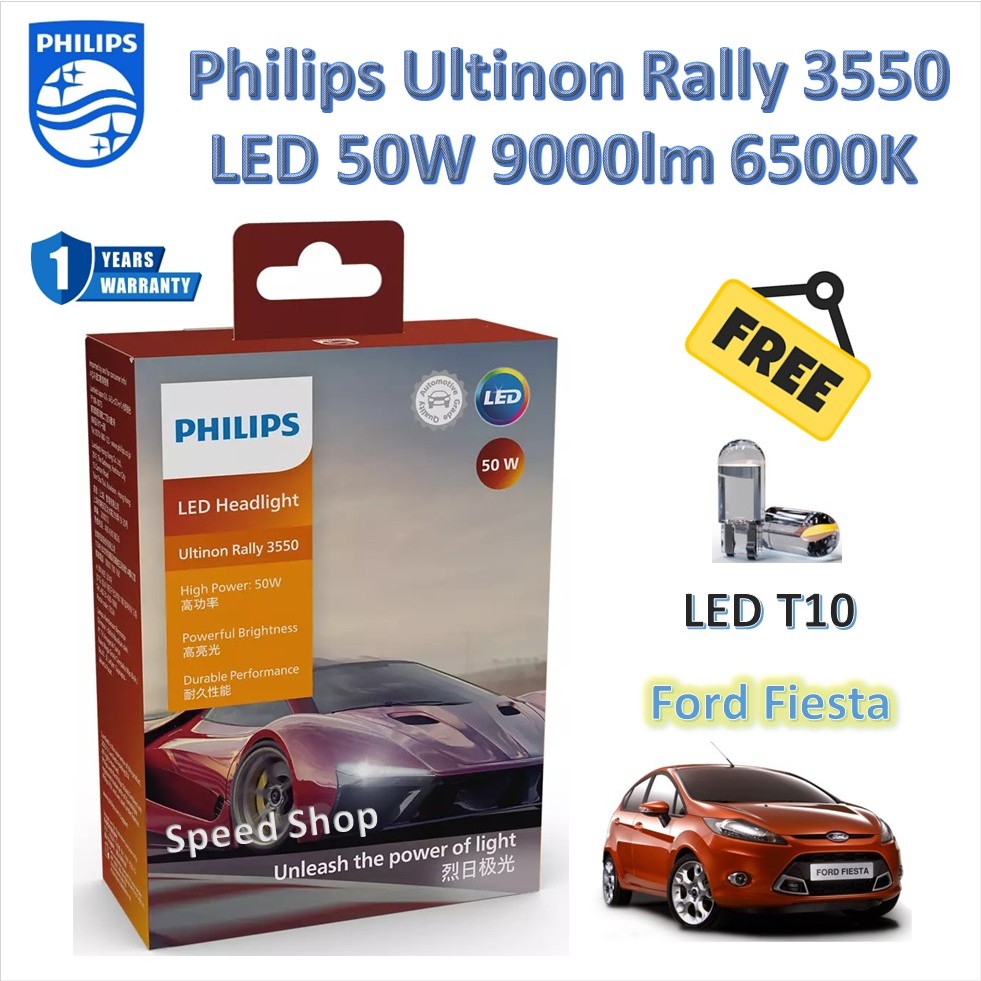 Philips หลอดไฟหน้า รถยนต์ Ultinon Rally 3550 LED 50W 9000lm Ford Fiesta ใช้กับโคมจานฉาย ประกัน 1 ปี
