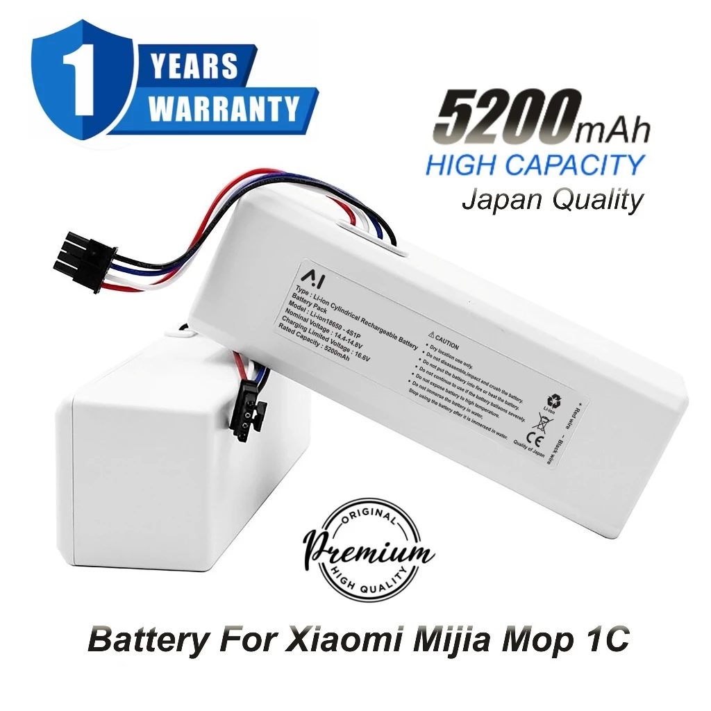 Battery แบตเตอรี่หุ่นยนต์ดูดฝุ่น For Xiaomi Mijia Mop 1C Xiaomi Battery Li-ion 14.4-14.8V 5200mAh รับประกัน 1 ปี Japan