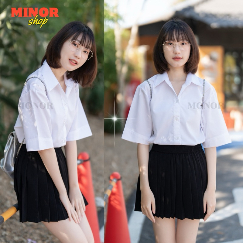 บอยสามเหลี่ยม แขน10นิ้ว เสื้อนักศึกษาทรงบอยสามเหลี่ยม (ทรงสลิม)