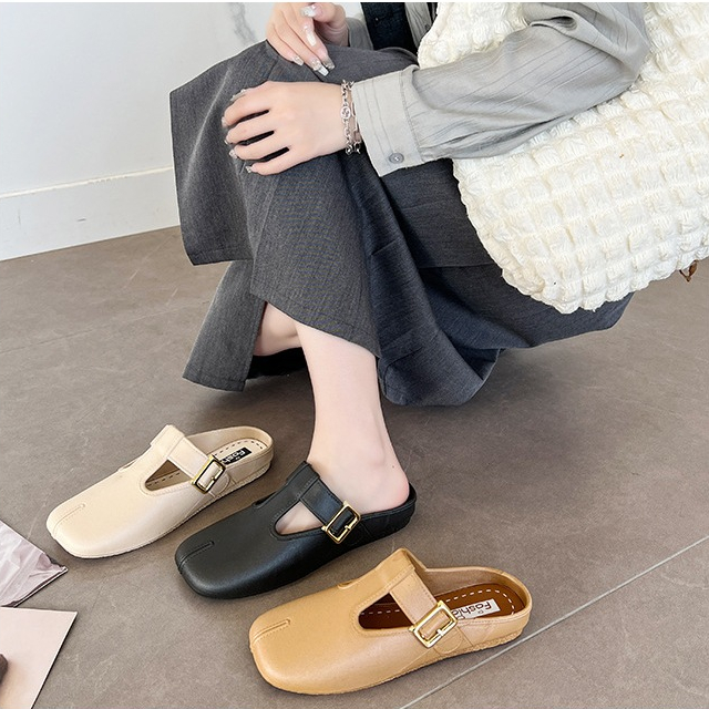 รองเท้าเปิดส้น หัวตัด Jaja   สไตล์ญี่ปุ่น พร้อมส่งจากกรุงเทพ 3สี ‍♀️