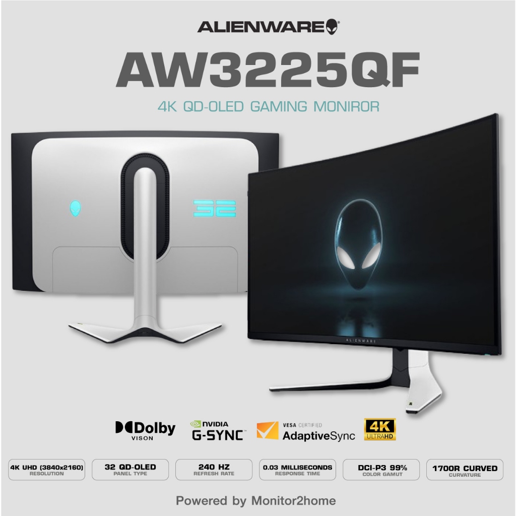 Alienware AW3225QF 32" 4K QD-OLED Gaming Monitor 1700R Curved, 0.03ms, 240Hz, Dolby Vision - 3Yrs Wa