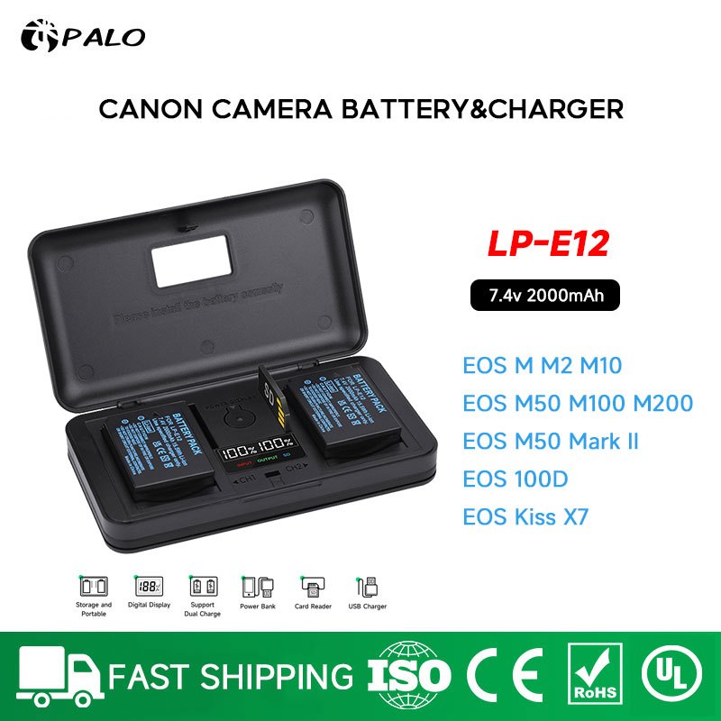 Palo LP-E12 แบตเตอรี่กล้องและมัลติฟังก์ชั่น LCD Charger สำหรับ Canon EOS M M2 M10 M50 M100 M200 100D M50 Mark II