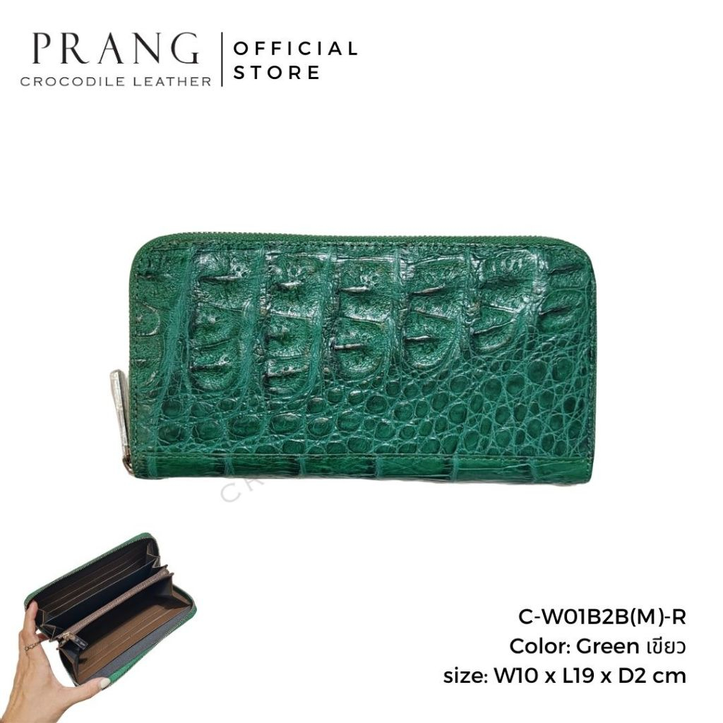 Prang Crocodile Leather Long Medium Zipped Wallet กระเป๋าสตางค์ ซิปเดี่ยว หนังจระเข้ C-W01B2B(M)-R