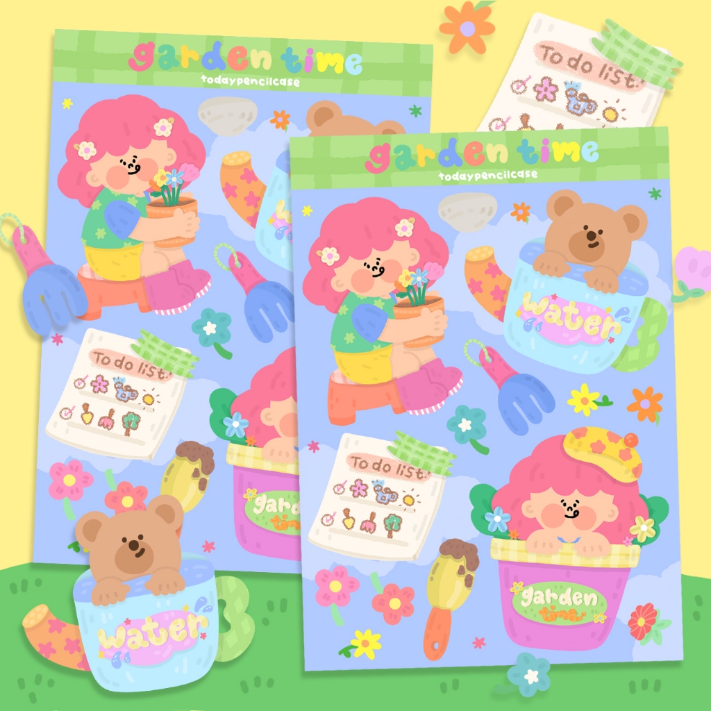 🌷 สติ๊กเกอร์ garden time A6 sticker 🌼