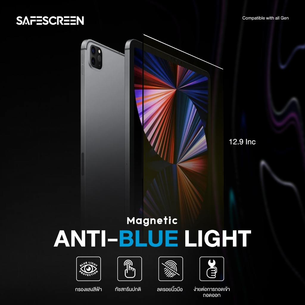 ฟิล์มป้องกันแสงสีฟ้า แบบแม่เหล็ก สำหรับ iPad Pro 12.9 inch (Anti-Blue Light screen Easy Snap)