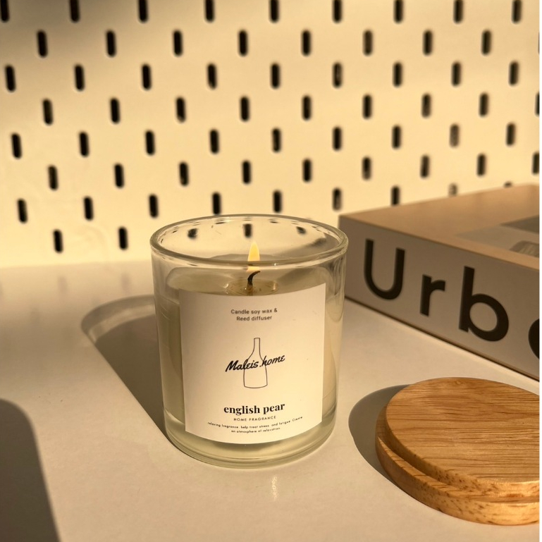 Maleis.home Candle Soy wax organic Size M 120 ml / W Cover Wood เทียนหอมไซส์ M