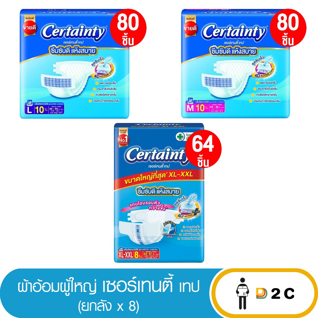 ( ใส่โค้ดลด20%) [ยกลังx8] ผ้าอ้อมผู้ใหญ่ เเบบเทป เซอร์เทนตี้ เทป M / L 10 ชิ้น XL-XXL 8 ชิ้น ผ้าอ้อมผู้ใหญ่