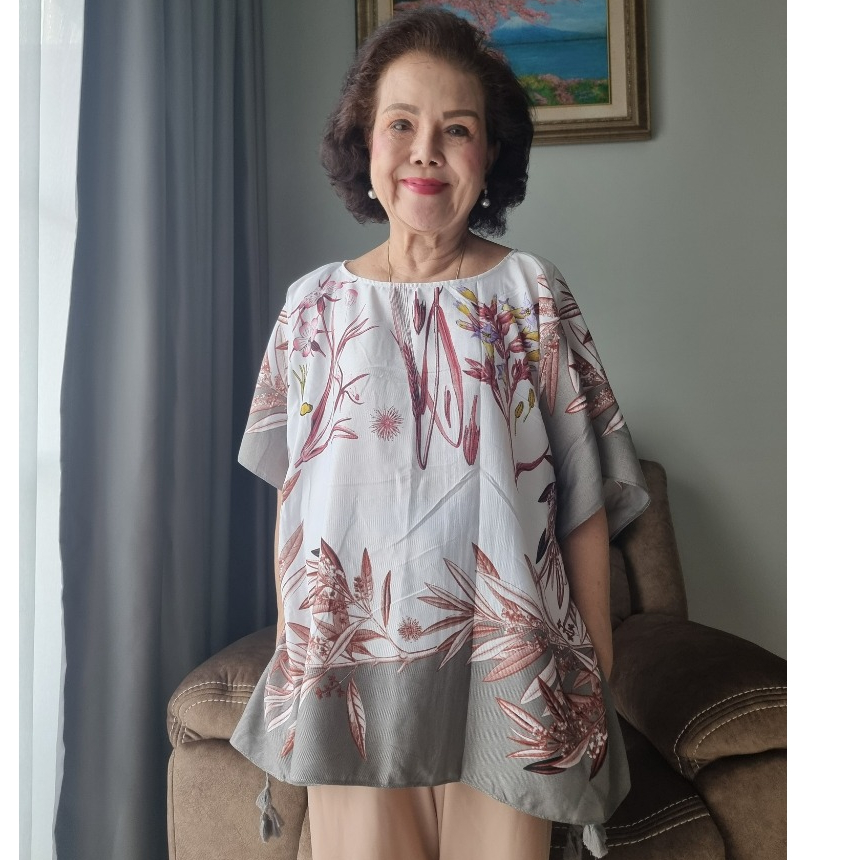 (แถมฟรีผ้าโพกหัวทุกลาย) รหัสสินค้า PS70-77 เสื้อผ้าผู้ใหญ่ เสื้อคุณแม่ ทรงปีกค้างคาว สาวอวบใส่ได้ อกได้ถึง 56"