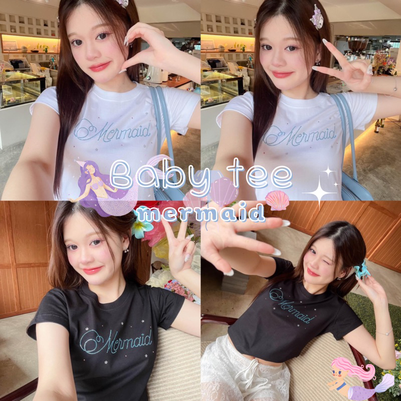 💫new collection ✨ เสื้อ baby tee 💎 ติดเพชรน้อง mermaid🧜‍♀️✨