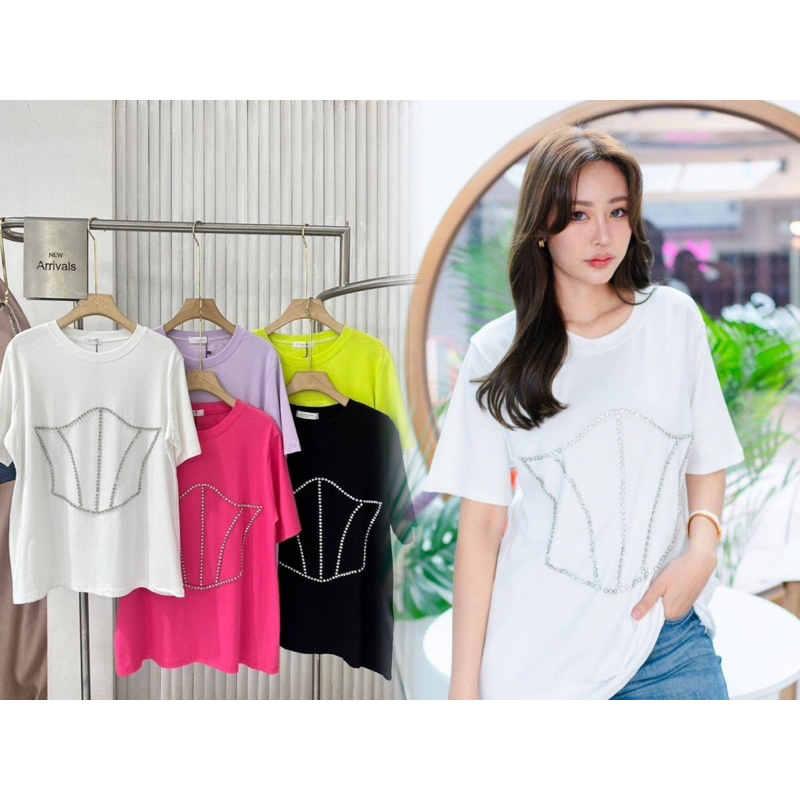 เสื้อยืดติดอะไหล่ ทรงโครเซต 👙ป้าย it's me basic