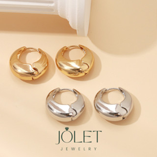 Jolet ต่างหูห่วงสีเงิน ต่างหูห่วงทอง เรียบง่ายดูแพงน้ำหนักเบ…