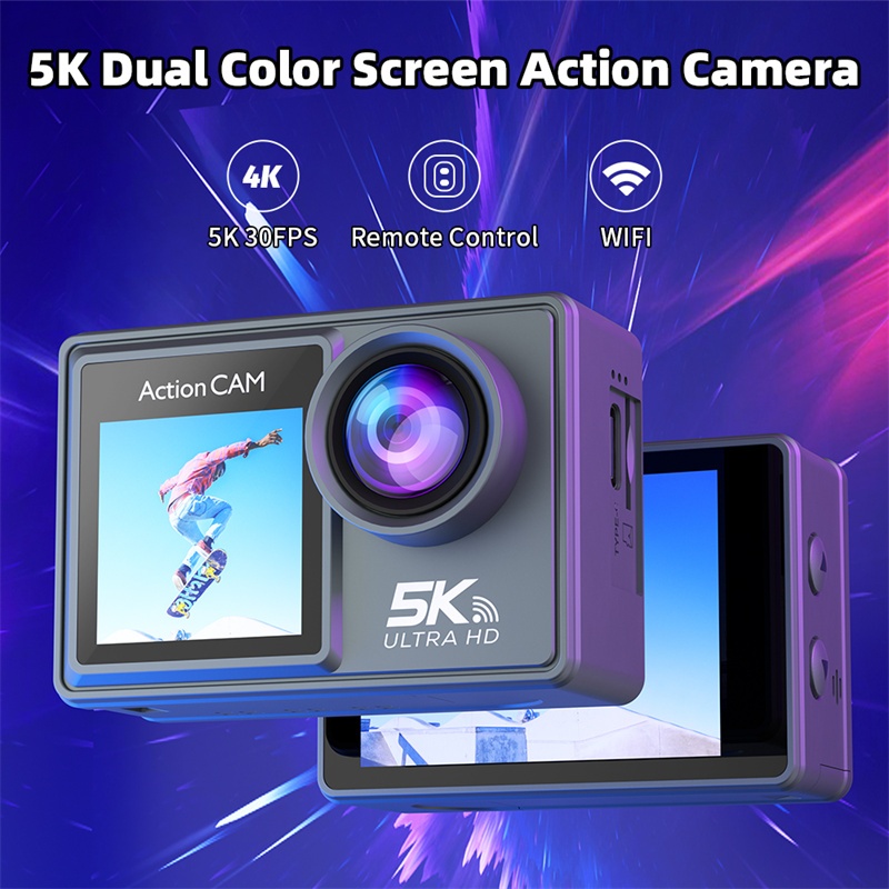 กล้องกันน้ำจอสัมผัส  ไมค์ไร้สาย เมนูไทย 5K AUSEK AT-M40R และ AT-M40RW Action Camera เซ็นเซอร์ SONY