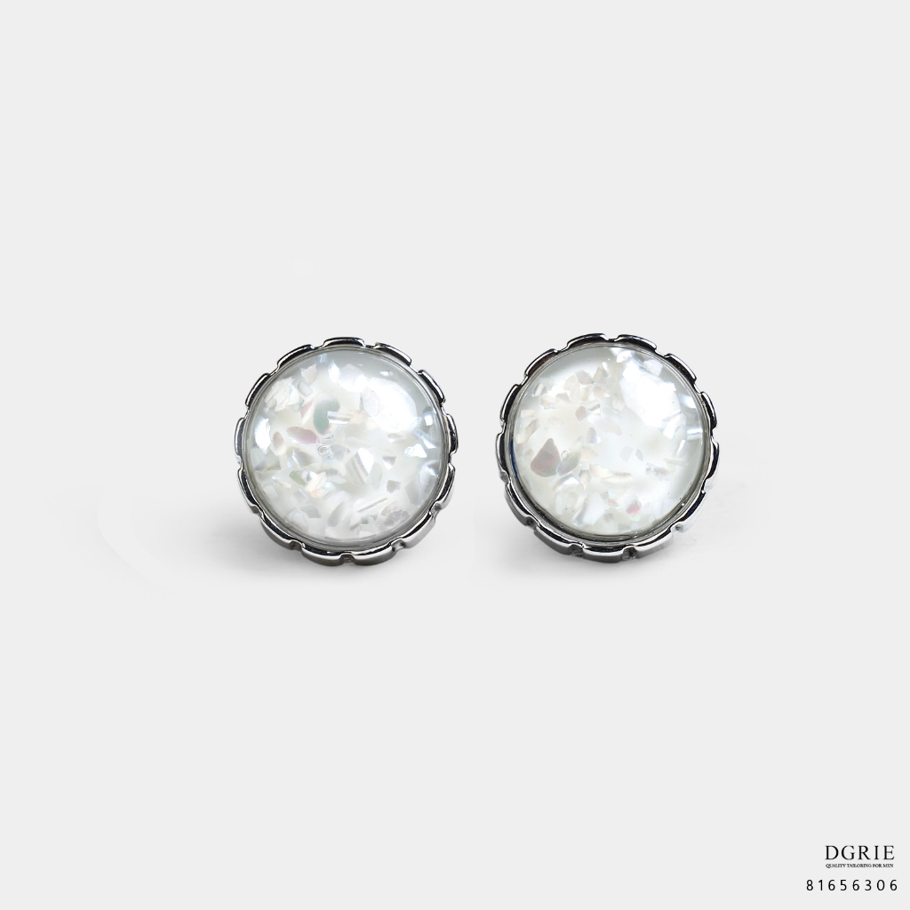 White Stone /Silver Convex Sphere Cufflinks - กระดุมข้อมือทรงกลมสีขาว