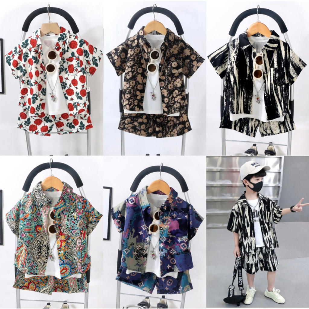 ชุดแขนสั้นลำลองเด็ก ชุดเด็กแฟชั่น set 2ชิ้น ชุดชายหาด ️ชุดฮาวาย ชุดสงกรานต์ ผ้าเย็นใส่สบาย size1-9ปี / HY