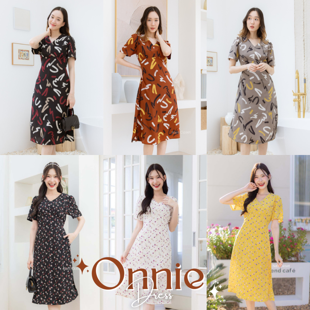 Onnie Dress เดรส korea style คอวีตัดต่อใต้อก ใส่แล้วผอมเพรียว