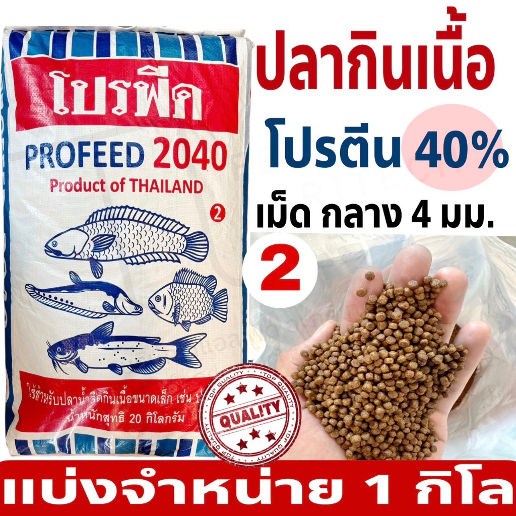 (1กิโล) อาหารปลากินเนื้อ โปรฟีด 2040 เบอร์ 2 สูตรเร่ง โปรตีน 40 % ใช้ได้กับปลาทุกชนิด (1kg)
