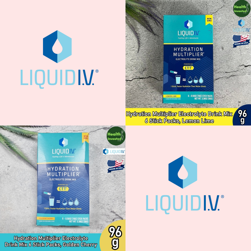 <Liquid I.V.> Hydration Multiplier Electrolyte Drink Mix 6 Stick Packs, 96 g ผงอิเล็กโทรไลต์ ไฮเดรชั