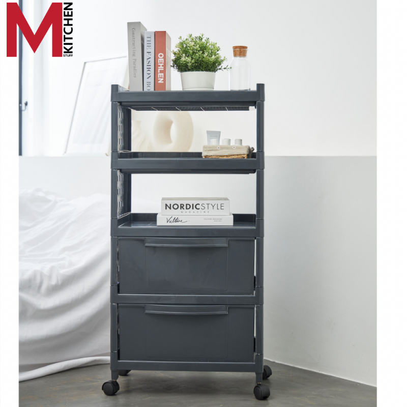 M KITCHEN 1072-5 ชั้นวางของ ลิ้นชัก 5 ชั้นพร้อม พลาสติก มีล้อเลื่อน ขนาด 48 x 30 x 98cm (C1)