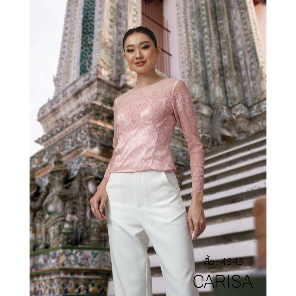 [4343] เสื้อลูกไม้พรีเมี่ยม แขนยาว ลูกไม้เซาะช่อ คอปาด ผ้าลูกไม้ติดกลิตเตอร์ ซิปด้านหลัง ราคา ถูกที่สุด ดีลบีเคเค แกลเลอรีภาพที่ 8