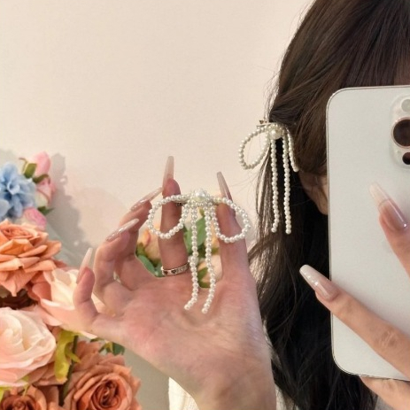 พร้อมส่ง!🇹🇭 ราคา/ชิ้น กิ๊บติดผมสไตล์โบว์มุก สไตล์เกาหลีสุดคิ้วท์ ยาว 7 cm. สีขาว หนีบแน่น เนื้องานเกาหลี เกรดพรีเมียม