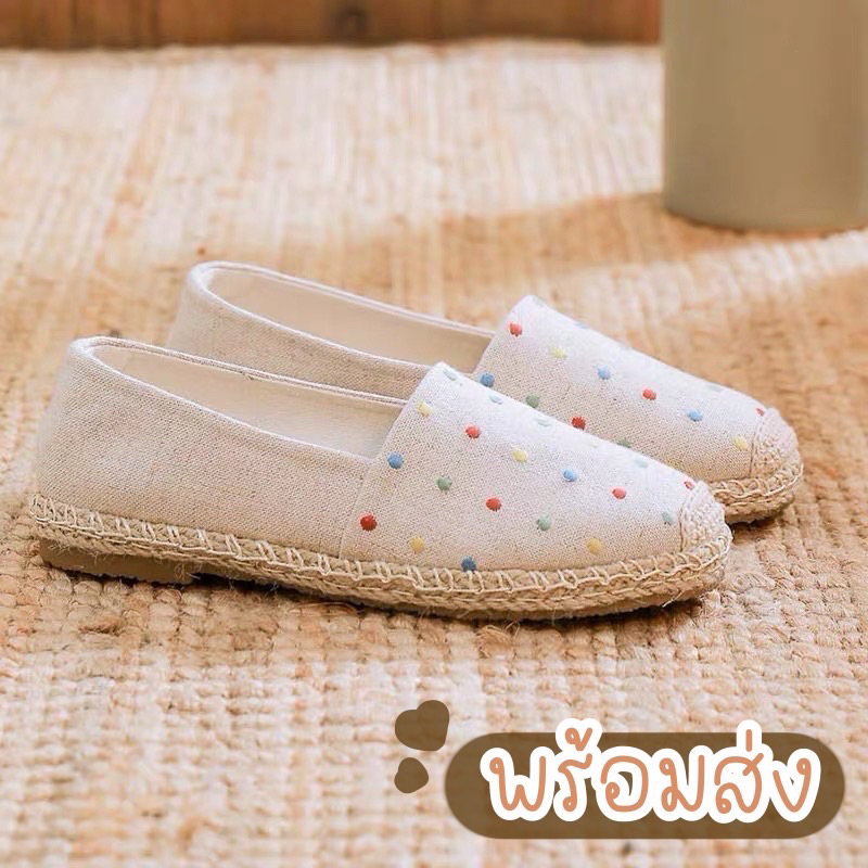 (พร้อมส่ง) candy poka dot รองเท้าหุ้มส้น ลายจุดสีแคนดี้ พื้นนุ่มใส่ทน (แถมถุงเท้า1คู่)