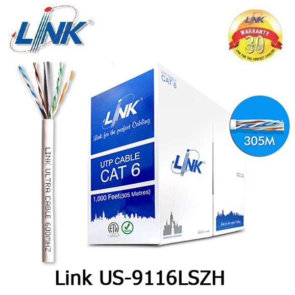 Link CAT6 UTP Cable (305m/Box) (US-9116LSZH) (ภายในอาคาร) 600 MHz