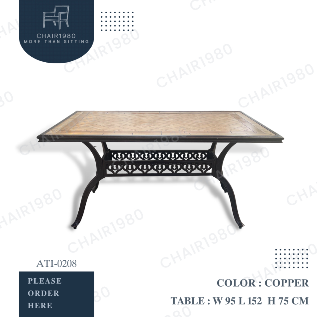 TABLE,โต๊ะเหลี่ยมกินข้าว/โต๊ะสนามOUTDOOR หน้าท็อปกระเบื้องงานอลูมิเนียม สีบรอนซ์ (ก80*ย145*ส72) พร้อมส่งด่วน!!!