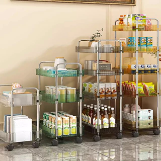 [สีใหม่] ชั้นวางของรถเข็นพลาสติก ที่วางของพลาสติก ดีไซน์โปร่งใส 3/4ชั้น รถเข็นเก็บของ ล้อ+แฮนด์ วัสดุอะคริลิก สีฤดูร้อน