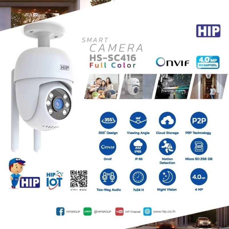[ของแท้ประกัน 1 ปี] HIP กล้องวงจปิด รุ่น HS-SC416 Smart Camera รองรับ MicroSD และ Wi-Fi