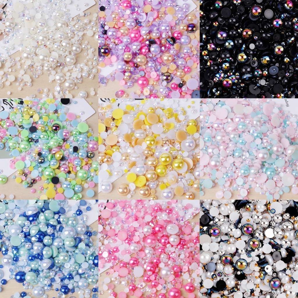 มุกครึ่งซีก คละสี ขนาด3.0-10 มม. ติดเล็บ ตกแต่งเครื่องประดับต่างๆ DIY 10กรัม