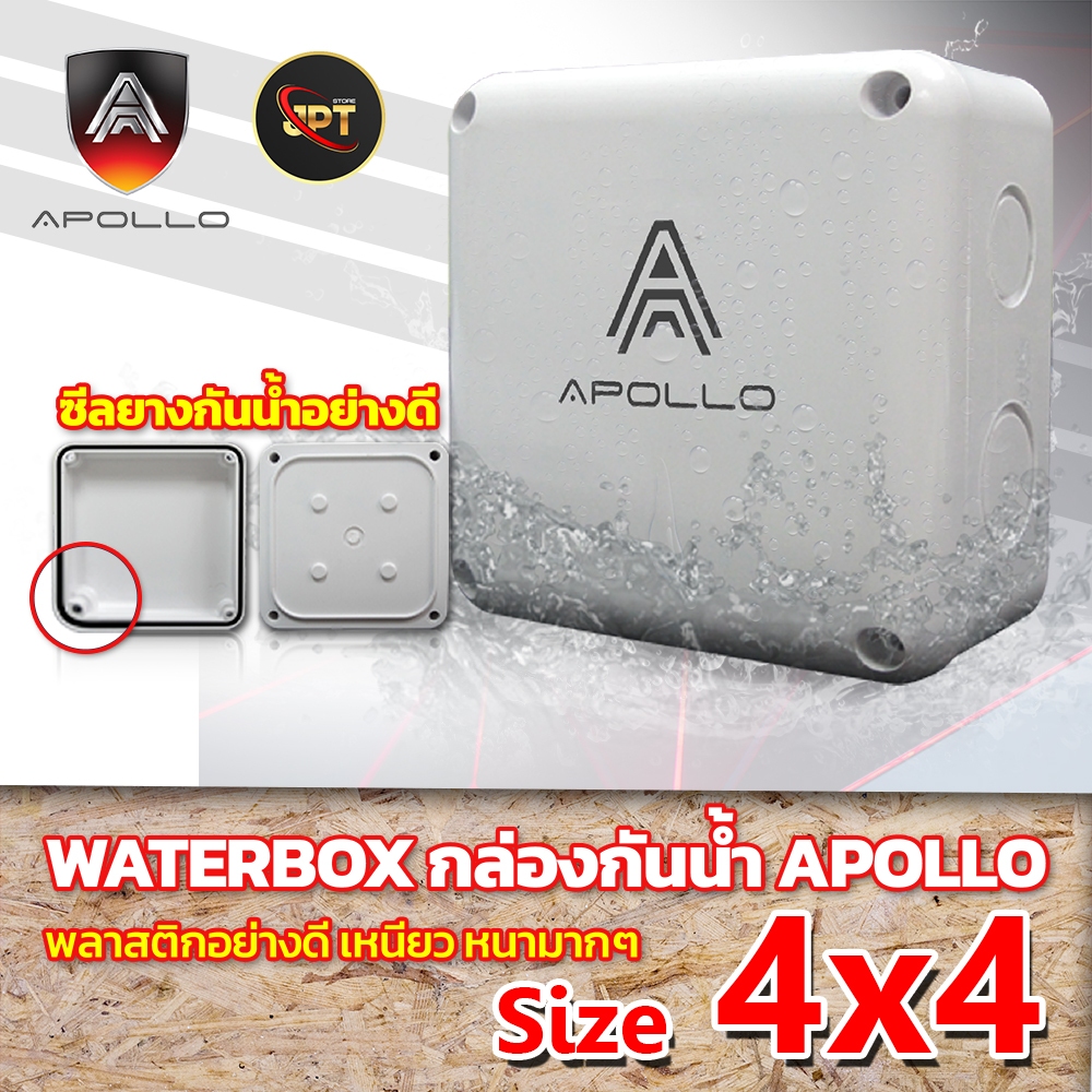 APOLLO บล็อกกันน้ำ กล้องพักสาย มีซีลยาง ขนาด 4x4 กล่องกล้องวงจรปิด กล่องลอยพลาสติก กล่องกันน้ำ AWB-01 BOX บล็อกกันฝน
