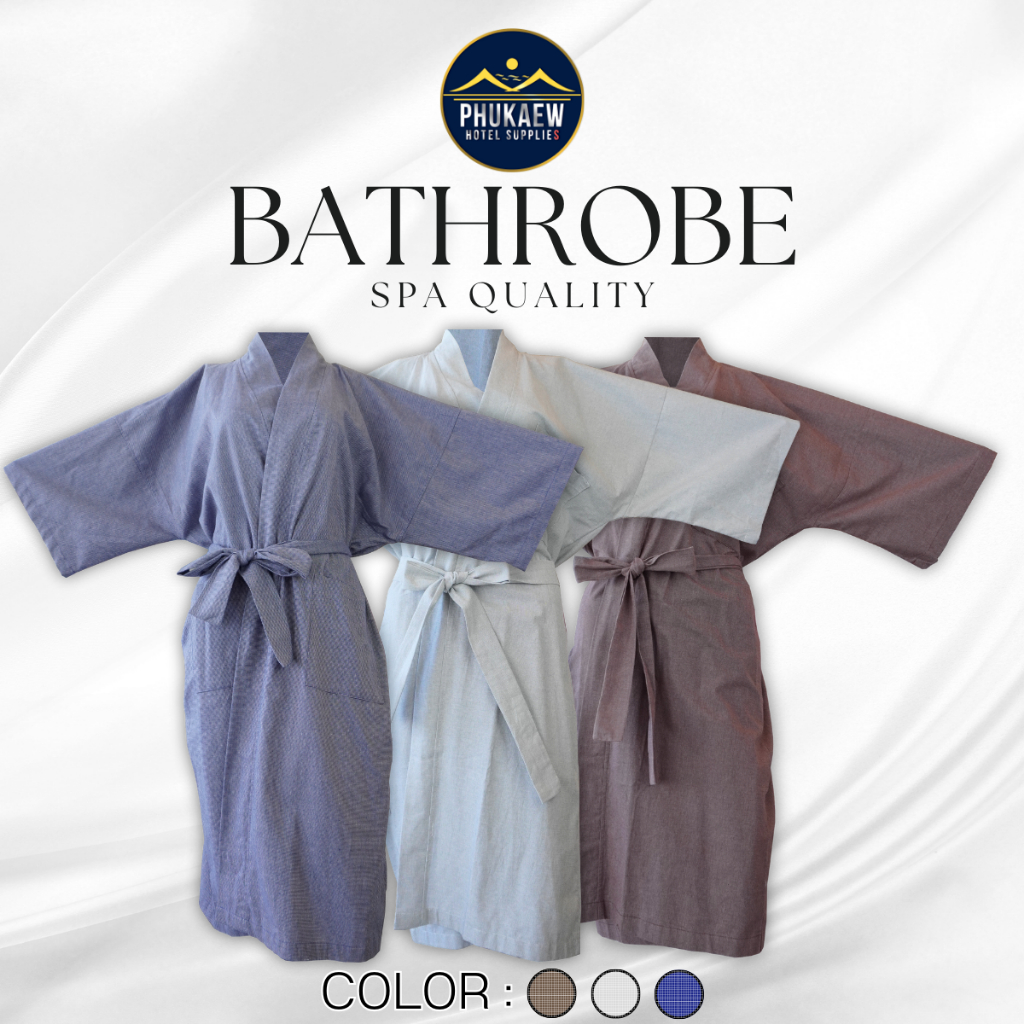 เสื้อคลุมอาบน้ำ เสื้อคลุมสปา ผ้าด็อบบี้ทอลายในตัว Cottonแท้ 100% เส้นใยธรรมชาติ งานตัดเย็บพรีเมี่ยม ทรงกิโมโนแบบญี่ปุ่น