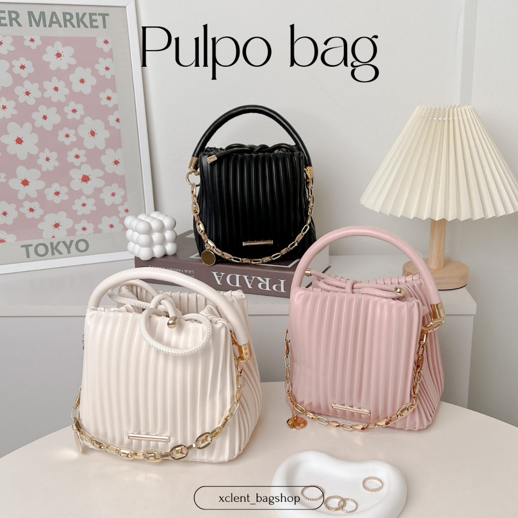 Glammhouse - Pulpo bag กระเป๋าหนังทรงถังลูกคุณหนูมากๆ ตกแต่งด้วยอะไหล่โซ่สีทอง สวยหรูดูแพง