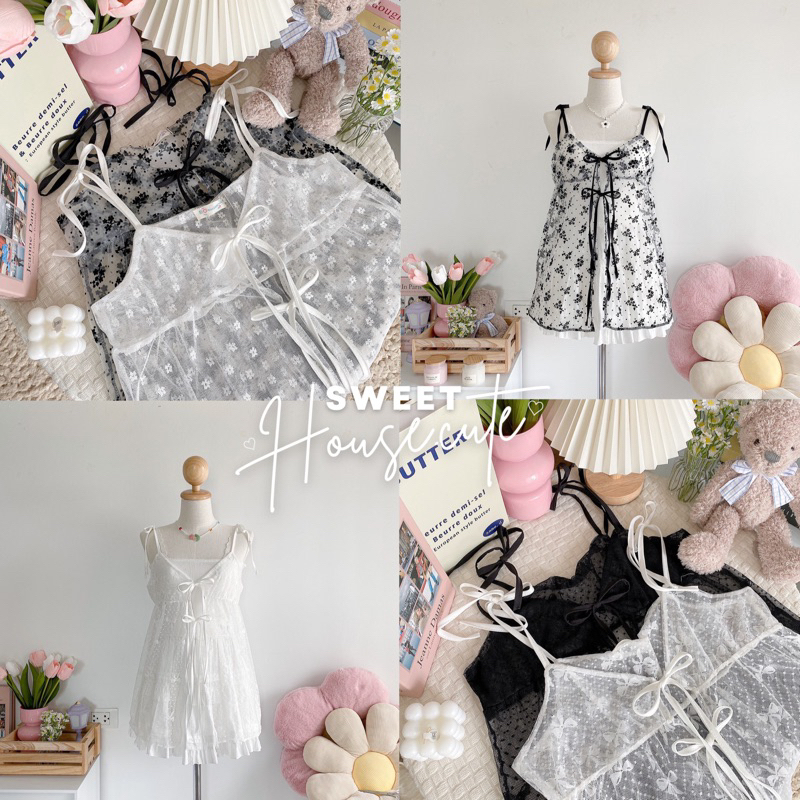 SweetHouse #060 (มีลายใหม่) เสื้อสายเดี่ยวซีทรูผ้าตาข่ายพิมพ์ลาย น่ารักรับซัมเมอร์สุดๆเยย