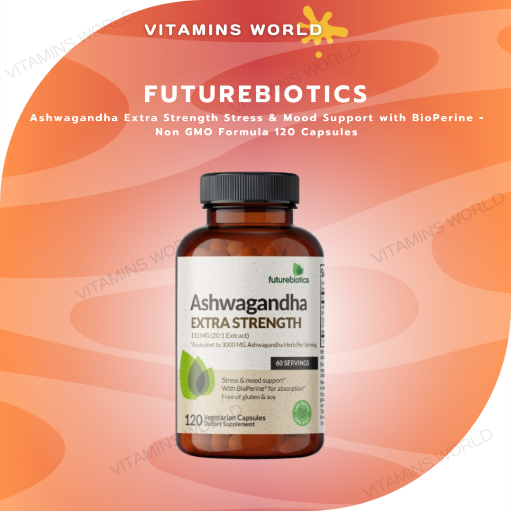 Futurebiotics Ashwagandha Extra Strength Stress &amp; Mood Support with BioPerine - Non GMO Formula 120 Capsules (V.3523)