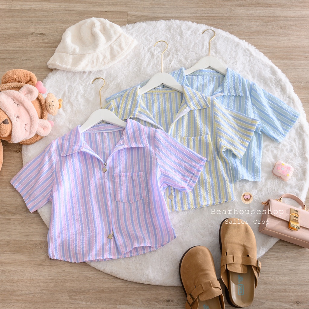[ลูกค้าใหม่ 1 บาท] Lamoon Pastel Shirt เสื้อเชิ้ตคอปกซิปหัวใจ รูดได้ทั้งบนและล่างเลยน๊า