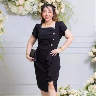 เดรสสาวอวบ รอบอก 36-48 นิ้ว รุ่นกระดุม 4 เม็ด แขนบัว รุ่นขายดี งานมีซิปหลัง พร้อมส่ง