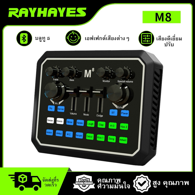 RAYHAYES ชุดมิกเซอร์การ์ดเสียงพร้อมไมโครโฟน เหมาะสำหรับการบันทึกเสียงถ่ายทอดสด