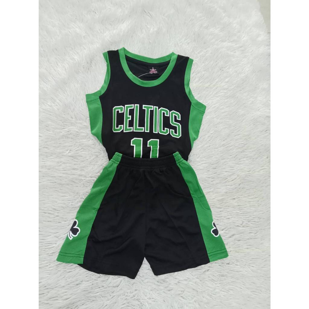 ชุดบาสเด็ก เซ็ทเสื้อ+กางเกง สีเขียวดำ ทีมCELTICS สกรีนเบอร์11 พร้อมส่งราคาสบายกระเป๋า