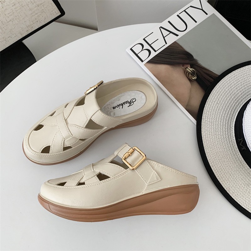 SUNBALEE 🧸 FA-430 รองเท้าแบบสวมสีพื้น รองเท้าสไตล์เกาหลี เปิดส้น พื้นนิ่ม ใส่สบาย